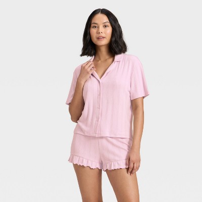 Women's Pointelle Notch Collar Shirt and Shorts Pajama Set - Wild Fable™