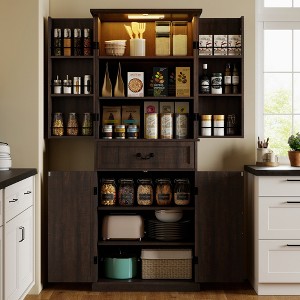 HOMCOM 71" LED Kitchen Pantry Cabinet, Farmhouse Storage Cabinet with Door Shelves, Adjustable Shelves and Drawer, Distressed Brown - 1 of 4