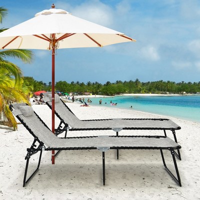 Gray Adjustable Folding Metal Outdoor Chaise Lounge Chair