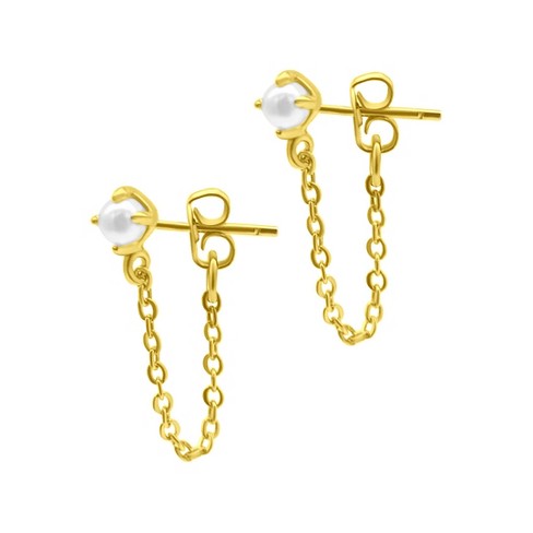 Adornia 14k Gold Plated Chain and Freshwater Pearl Wrap Around Drop Earrings - image 1 of 4