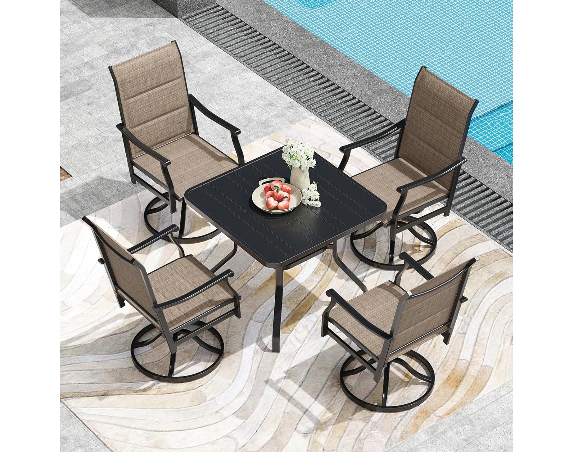 NAYSAYE Patio Accent Table Sets 5 Piece Outdoor Dining Set with Swivel Chairs for Backyard, Brown, 23.03"*27.56"*40.16"
