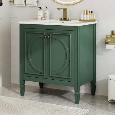 30" Vintage Bathroom Vanity with Sink and Soft Close Doors,Freestanding Cabinet with Shelf and Drawer-Baofuwish