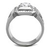 High Polished Stainless Steel Men’s Ring, Clear CZ Center, Round Fashion Ring, Silver, Sizes 8-13 - 3 of 4
