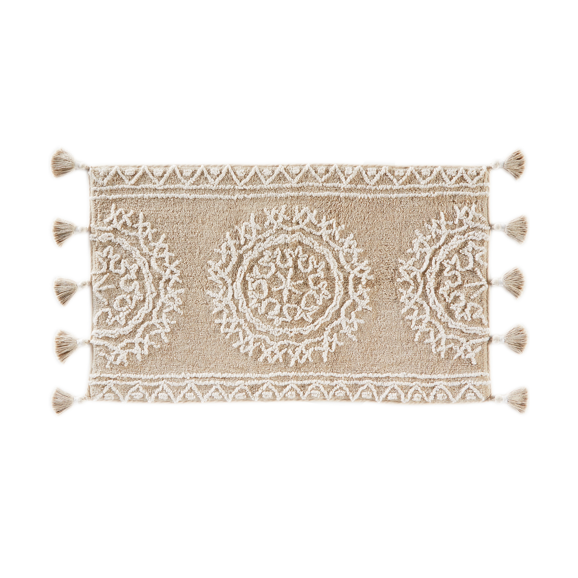24" x 40" Medallia Bath Rug Natural - Saturday Knight Ltd.: Cotton Tufted, Handmade, Lightweight Bath Mat