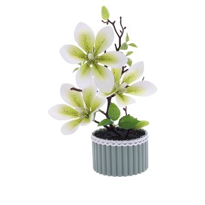 Unique Bargains Artificial Plants 3-Stem Magnolia Plastic 3.94"x3.94"x11.42" 1 Pcs - 1 of 4