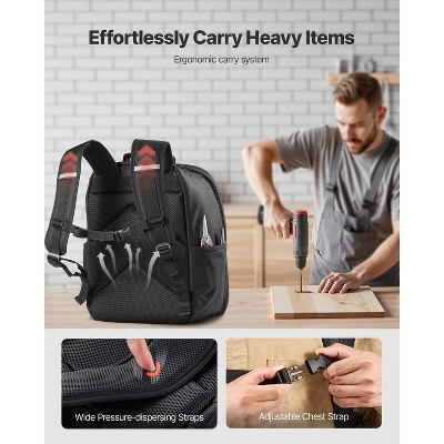 VEVOR Tool Backpack, 49 Pockets, Heavy-duty Tools Storage Organizer Work Bags with Laptop Compartment & Reinforced Fabric Base, Black+Orange — фото 5