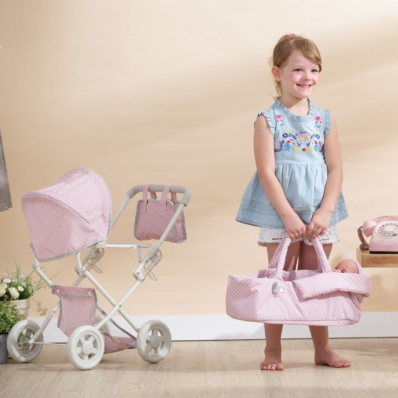 Olivia&#39;s Little World Buggy-Style Doll Pram with Canopy Pink/Gray, 4 of 14