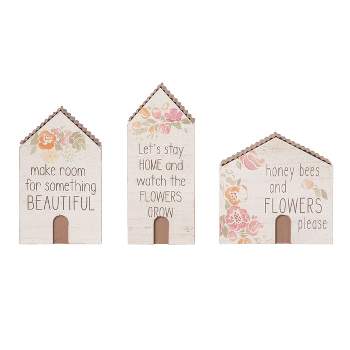 Transpac Wood 4.96 in. Multicolor Spring Little House Decor Set of 3
