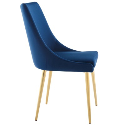 Navy Velvet Upholstered Dining Chair with Gold Metal Legs
