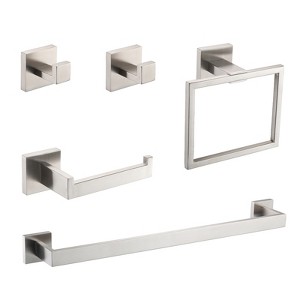 5-Piece Bathroom Hardware Set SUS304 Stainless Steel Towel Bar, Toilet Paper Holder, Robe Hook, Modern Design - 1 of 4