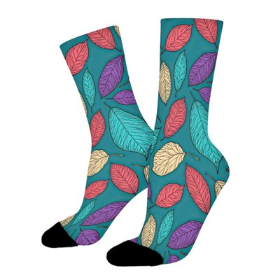 Colorful Leaves Print Art Women Printed Crew Socks Funny Funky Socks Soft Polyester Novelty Gifts for Artists Men