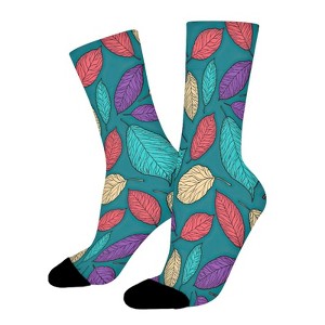 Colorful Leaves Print Art Women Printed Crew Socks Funny Funky Socks Soft Polyester Novelty Gifts for Artists Men - 1 of 1