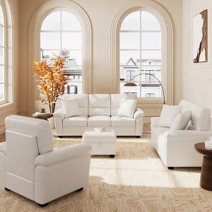 4 Piece Living Room Set, Faux Leather Sofa Set with Storage Ottoman Bench, Ultimate Comfort Couch for Living Room,Lounge Room-Morden Fort - 1 of 4