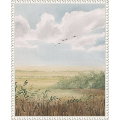 Clear Day Meadow II Scenic Landscape Canvas Print with White Floater Frame