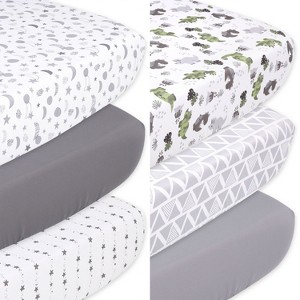The Peanutshell Celestial Stars and Dinosaur Fitted Crib Sheets, Unisex 6-Pack Set  | Grey, Green, White - 1 of 4