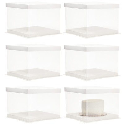 Juvale 6-Pack Clear Plastic Cake Box Carrier Take Out Containers with Lid for Pastry Bakery Cupcake Dessert 8.6”x8.6”x6.3”