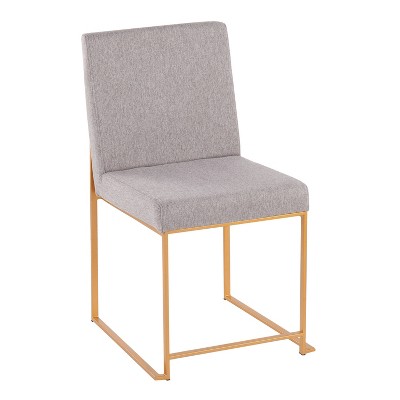 High Back Gold Metal Frame Light Grey Upholstered Side Chair