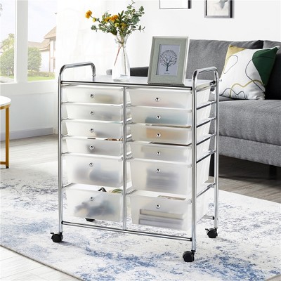 Yaheetech 12-Drawer White and Steel Rolling Storage Cart