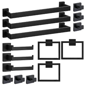 Itopfox 15 Piece Bathroom Hardware Set 3 Sets 23.6 Inch Towel Bars Rings Toilet Paper Holders Hooks Black Stainless Steel Wall Mount - 1 of 4