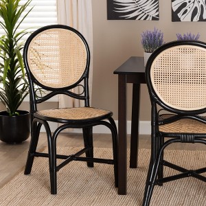 bali & pari Ayana Mid-Century Modern Two-Tone Black and Natural Brown Rattan Dining Chair - 1 of 4