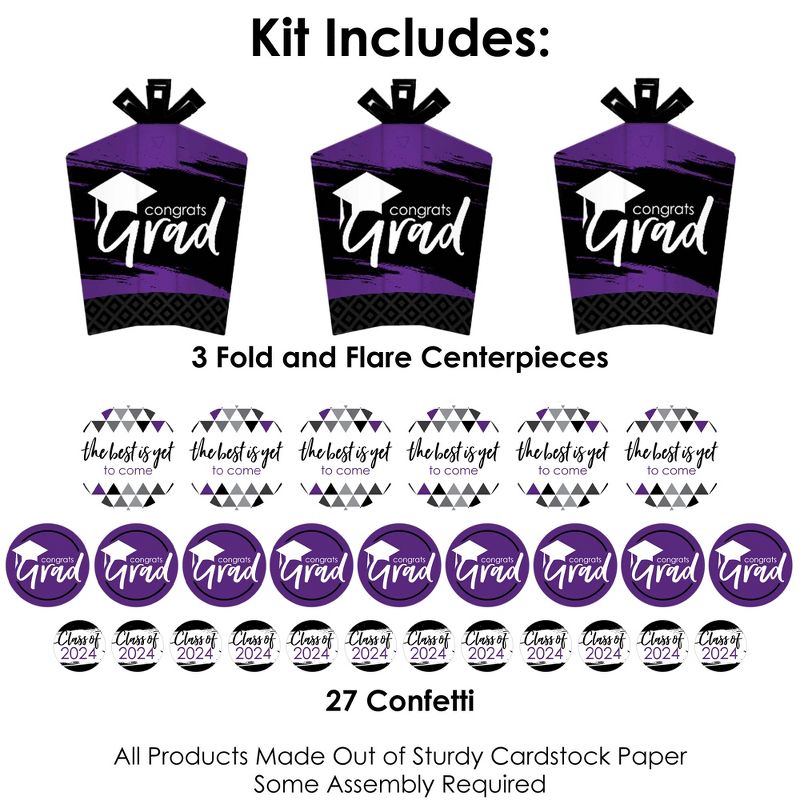Big Dot of Happiness Purple Grad - Best is Yet to Come - 2024 Purple Graduation Party Decor and Confetti - Terrific Table Centerpiece Kit - Set of 30, 3 of 9