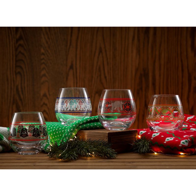JoyJolt Star Wars Ugly Sweater Collection Stemless Drinking Glass - 15 oz - Set of 4, 2 of 8