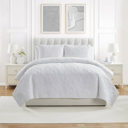 Vcny 3pc Full/queen Pinsonic Quilt Set White: Hypoallergenic Microfiber ...