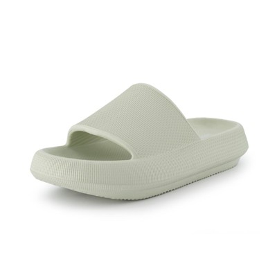 CUSHIONAIRE Feather Slides – Comfortable Cloud Cushion House Slippers for Women, Indoor Outdoor EVA Foam Foot Spa Shower Shoes, Non-Slip Arch Support