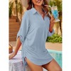 Clearlove Womens V-Neck Short Sleeve Pullover Shirt with Adjustable Drawstring Tie Cover-Up Blouse - 2 of 4