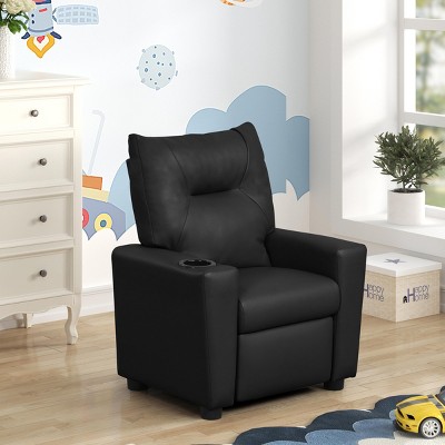 INFURNIC Sofas Kids Recliner Chair with Cup Holder for Living Room or Playroom, Black, 20.5"*23"*28"