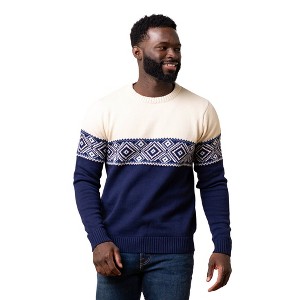 Hope & Henry Men's Organic Crew Neck Fair Isle Sweater, Ski Lodge Intarsia, X-Large - 1 of 4