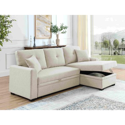 Racxily 84in Sectional Sofa, Pull Out Sleeper Couch Bed, L-Shaped Corner Reversible Sofas with Storage Chaise Apartment Living Room