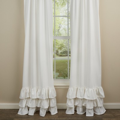 White Cotton Ruffled 84'' Curtain Panels for Living Room