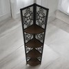 Alilang 15.50 Inch Corner Shelf Unit with Intricate Metal Design and Wooden Shelves - Espresso - 2 of 4