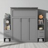 Queen Size Wall Murphy Bed with Storage Shelves, Drawers & LED Light, Foldable Cabinet Bed, No Box Spring Needed - 2 of 4