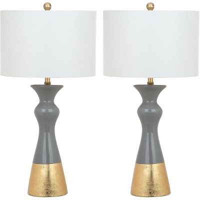 (Set of 2) 30.5" Iris Table Lamp Gray/Gold (Includes CFL Light Bulb) - Safavieh