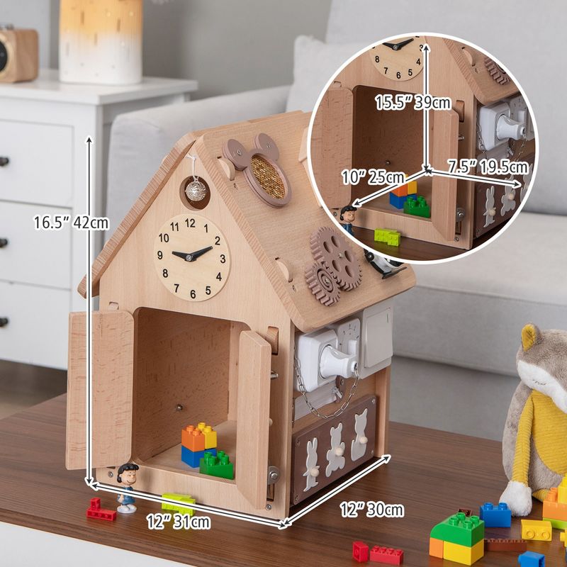 Costway Wooden Busy House Montessori Toy with Sensory Games & Interior Storage Space, 4 of 11