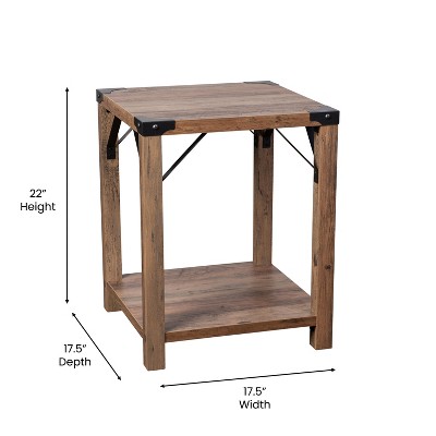 Rustic Oak Square End Table with Metal Accents