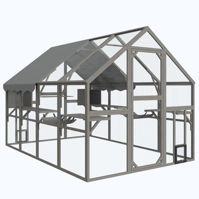 Heynemo Outdoor Cat House for Multiple-Cats: Wooden Cat Shelter with Weatherproof Roof, Easy Access & Ventilation, Large Pet Catio for Feral Cats