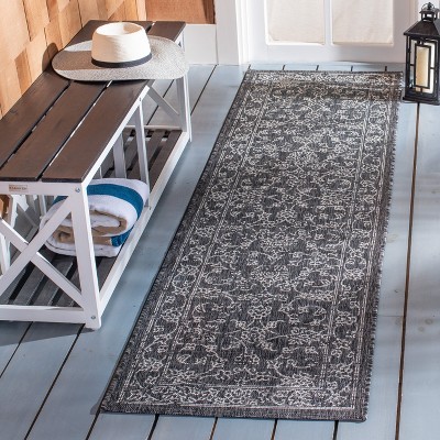 Easy-Care Black Synthetic Indoor/Outdoor Runner Rug, 2'3" x 14'