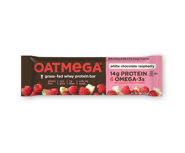 Oatmega Omega-3 Protein Bar - White Chocolate Raspberry - 12ct