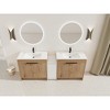 Vynxaria 84 in. Double Freestanding Glossy White Imitation Oak Plywood Bath Vanity with White Ceramic Top KD-PACKING Ready to Assemble - 3 of 4