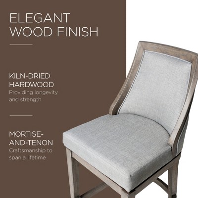 Vienna 31" Ash Grey Upholstered Swivel Bar Stool with Reclaimed Oak Frame