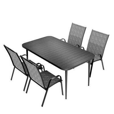 Hyleory Elegant 5-Piece Outdoor Dining Set with Stackable Patio Chairs & Iron Dining Table