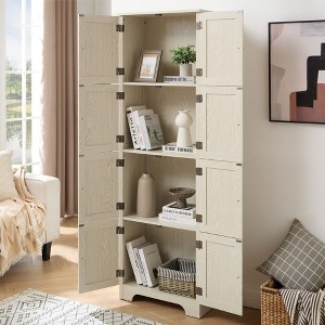 KWPZQEB Pantry Storage Cabinet, Farmhouse Corner Cabinet with 8 Doors & Metal Handles, Freestanding Cupboard for Bathroom, Kitchen - 1 of 4