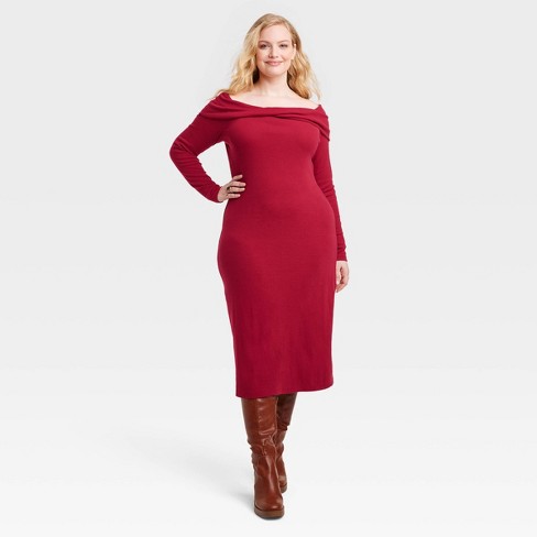 Women's Balloon Long Sleeve Midi A-line Dress - Universal Thread™ Pink Xs :  Target