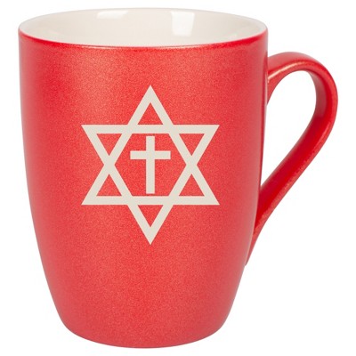 100 North Religious 10 Ounce Crimson Red Metallic Finish, Comfortably Fits Your Hands, New Bone China Coffee Tea Cup Mug, Star of David