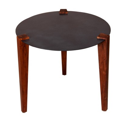 20" Round Metal Top Side End Table with Tapered Legs Brown/Black - The Urban Port