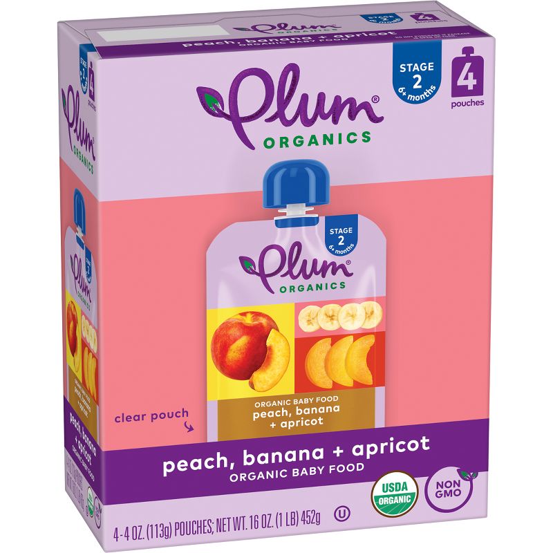 Plum Organics Stage 2 Peach Banana & Apricot Baby Food Pouch - (Select Count), 4 of 15