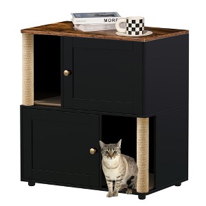 Playpen with litter box for 2 cats with double compartment, hidden and enclosed litter box unit with scratching post and double litter mat - 1 of 4